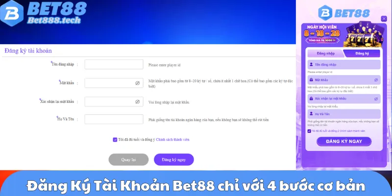 Đăng ký tài khoản bet88 chỉ với 4 bước cơ bản